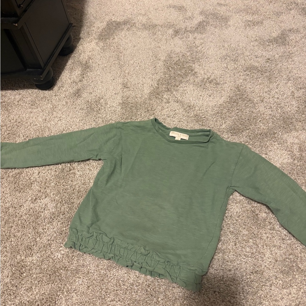 Chelsea & Violet Green Long Sleeve Kids Tee with Ruffle Hem